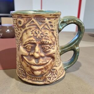 1971 Jim Rumph Pottery Face Tankard Mug  Troll Inside And Medusa Design Vtg
